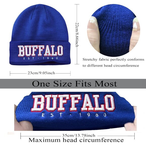 Women's Blue & Red Soft Knit Winter Hat For Cold Weather Beanie Toque Hat - Picture 2 of 6